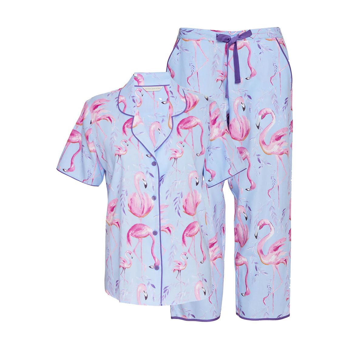 BLUE FLAMINGO PRINT CROPPED PYJAMA SET main product photo
