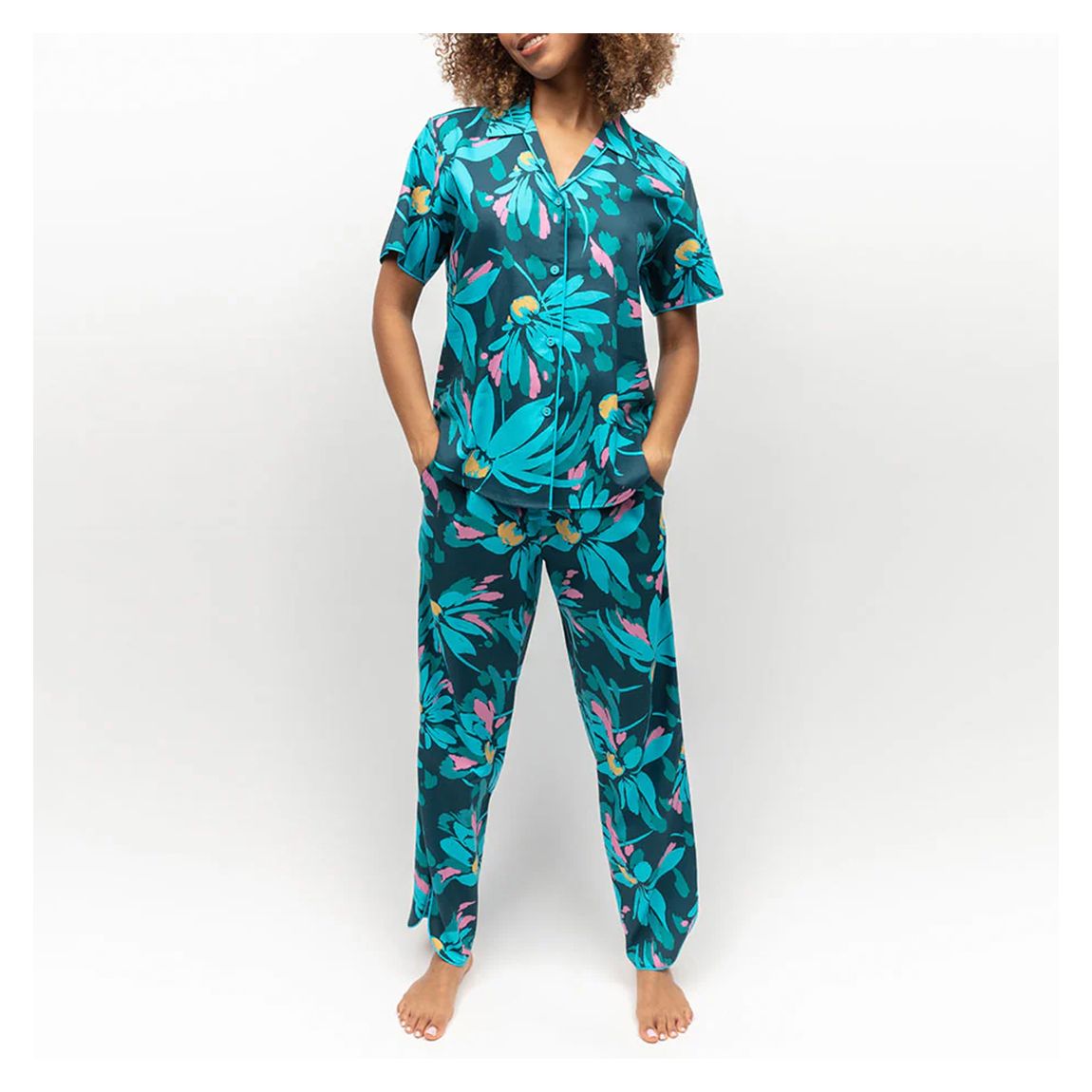 TEAL FLORAL PRINT PYJAMA SET main product photo