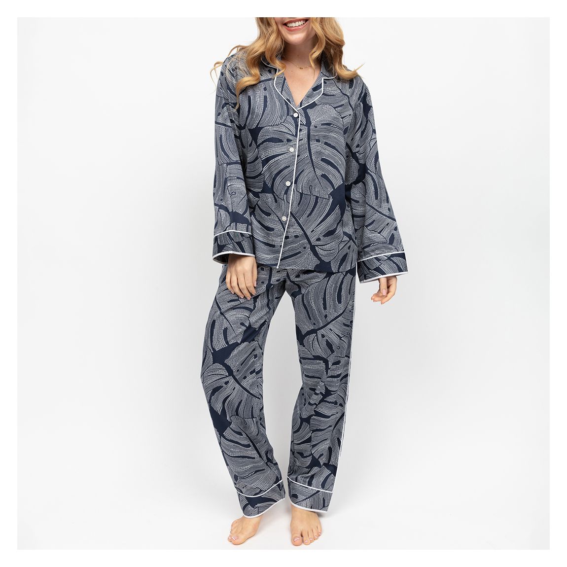 Knightsbridge Leaf Print Long Sleeve Pyjama Set main product photo