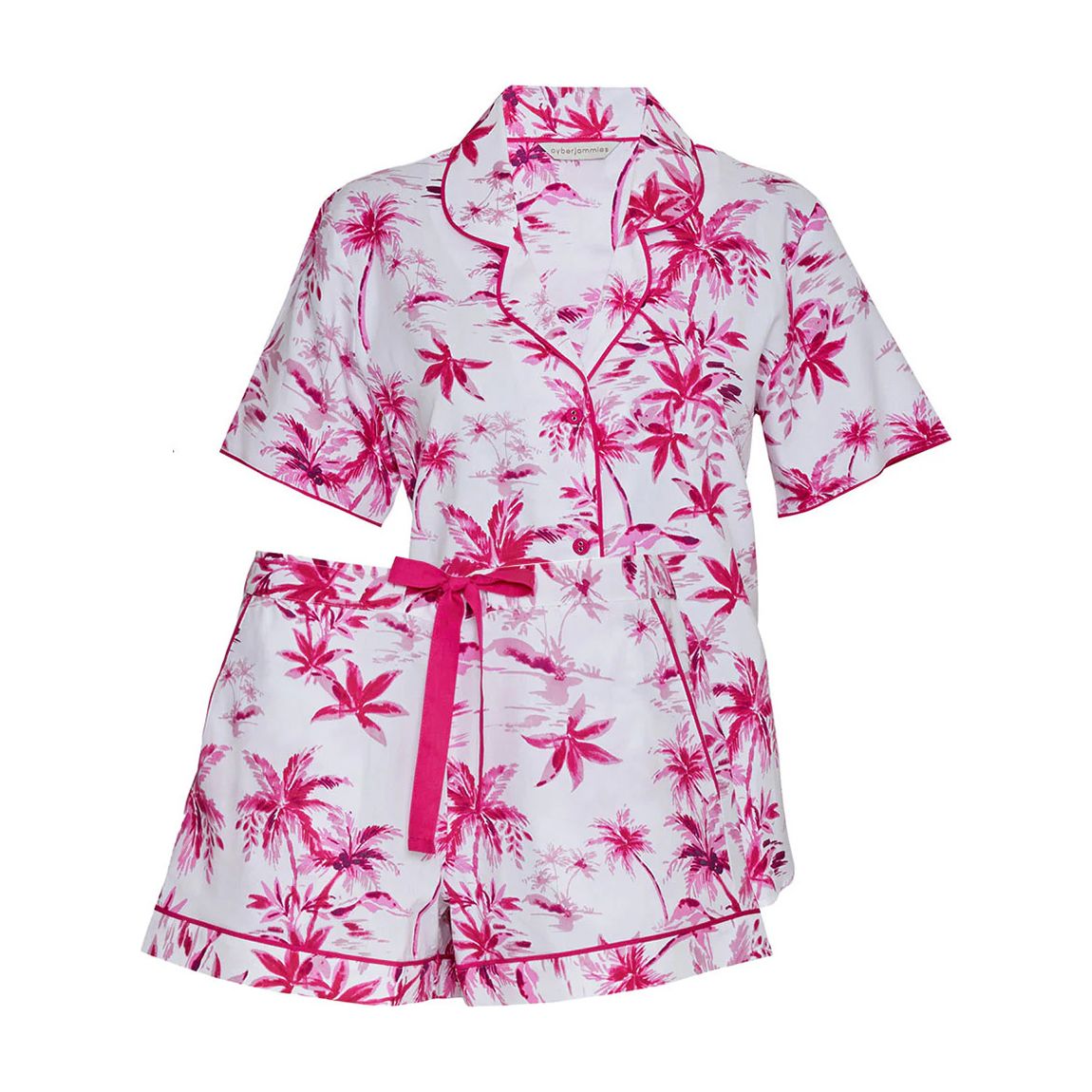 WHITE PALM PRINT PYJAMA TOP AND SHORTS main product photo