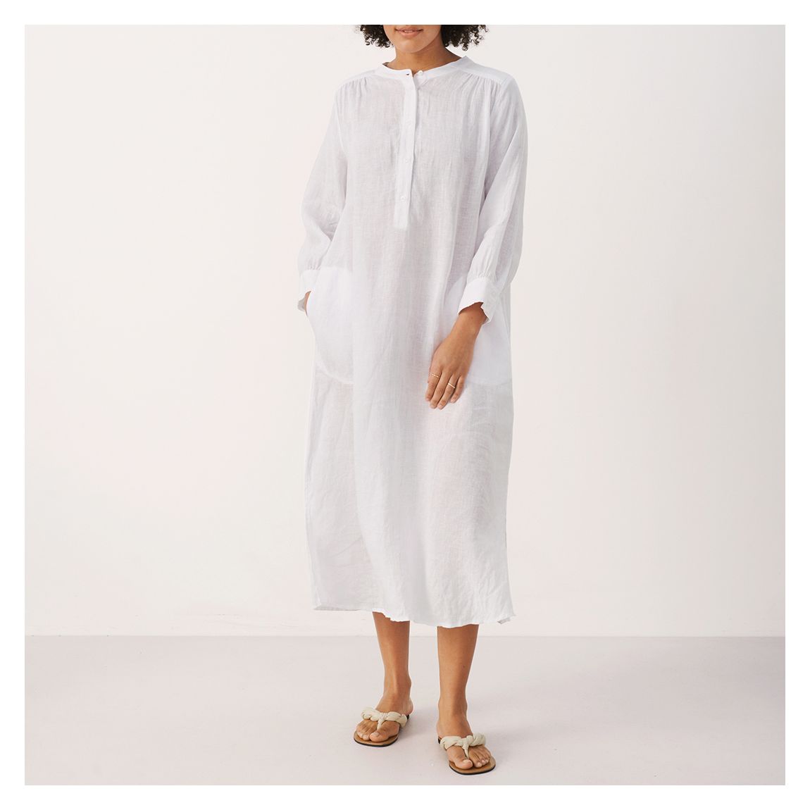 White Button Down Nehru Linen Midi Dress main product photo