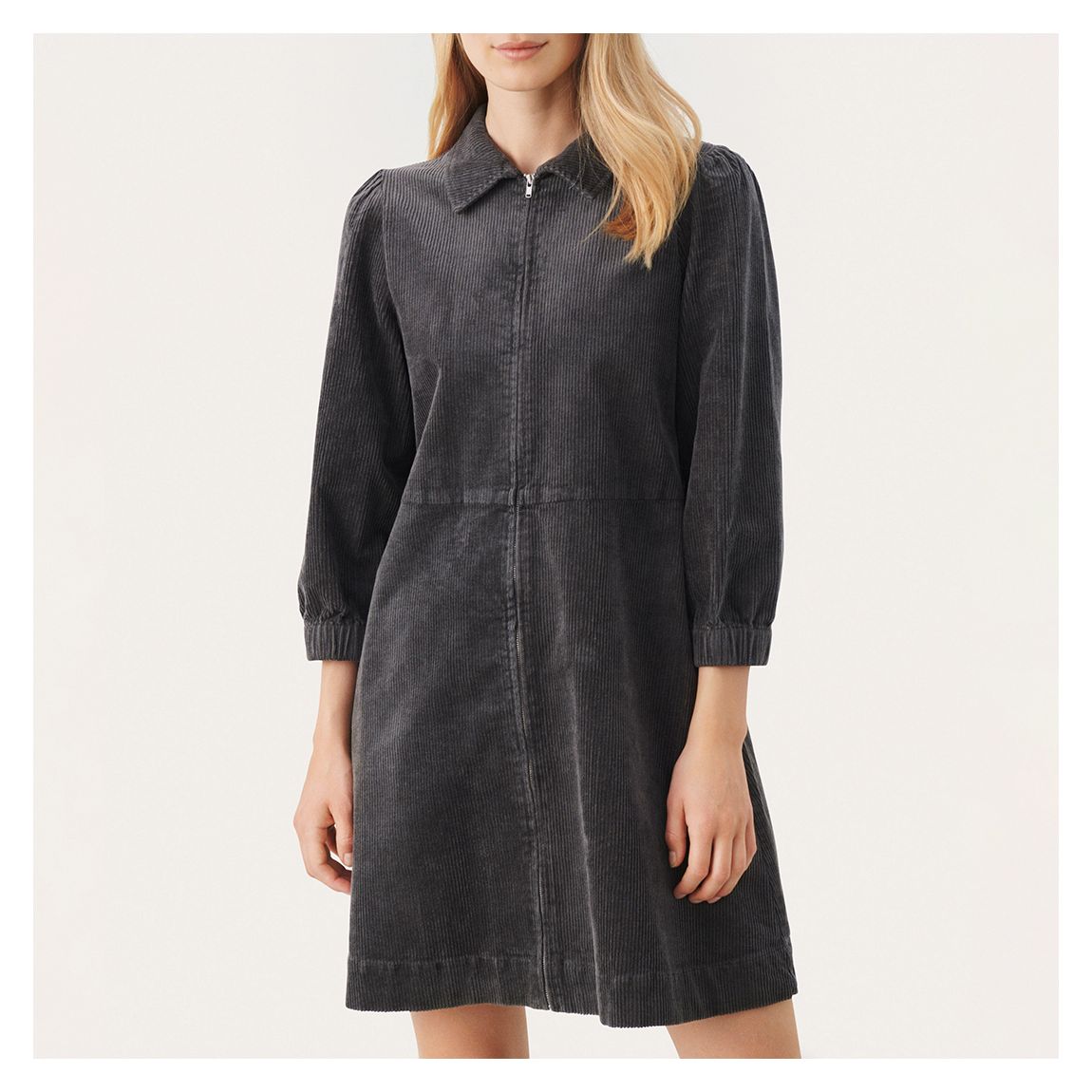 Charcoal Corduroy Zip Through Mini Dress main product photo