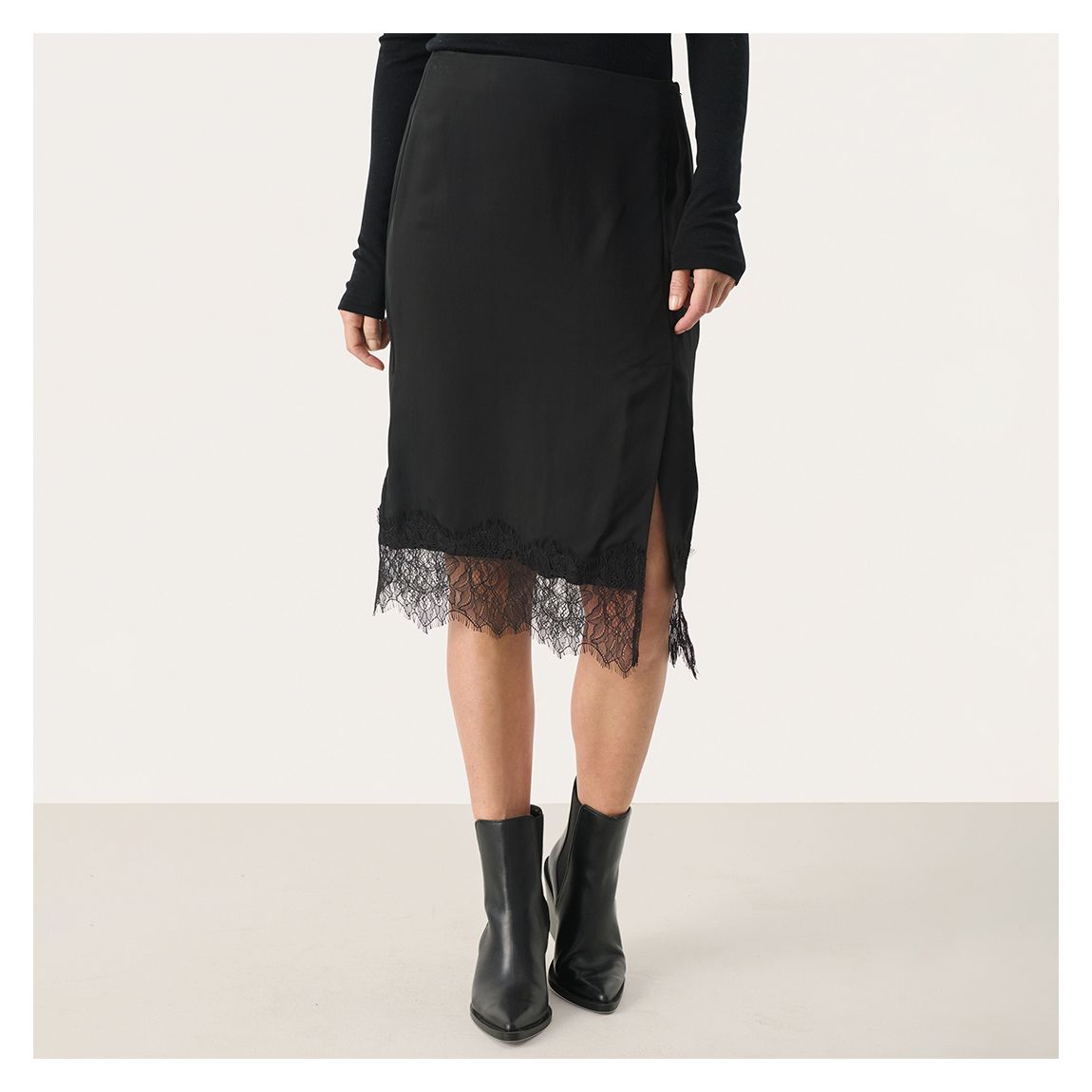 Black Lace Trim Pencil Skirt main product photo