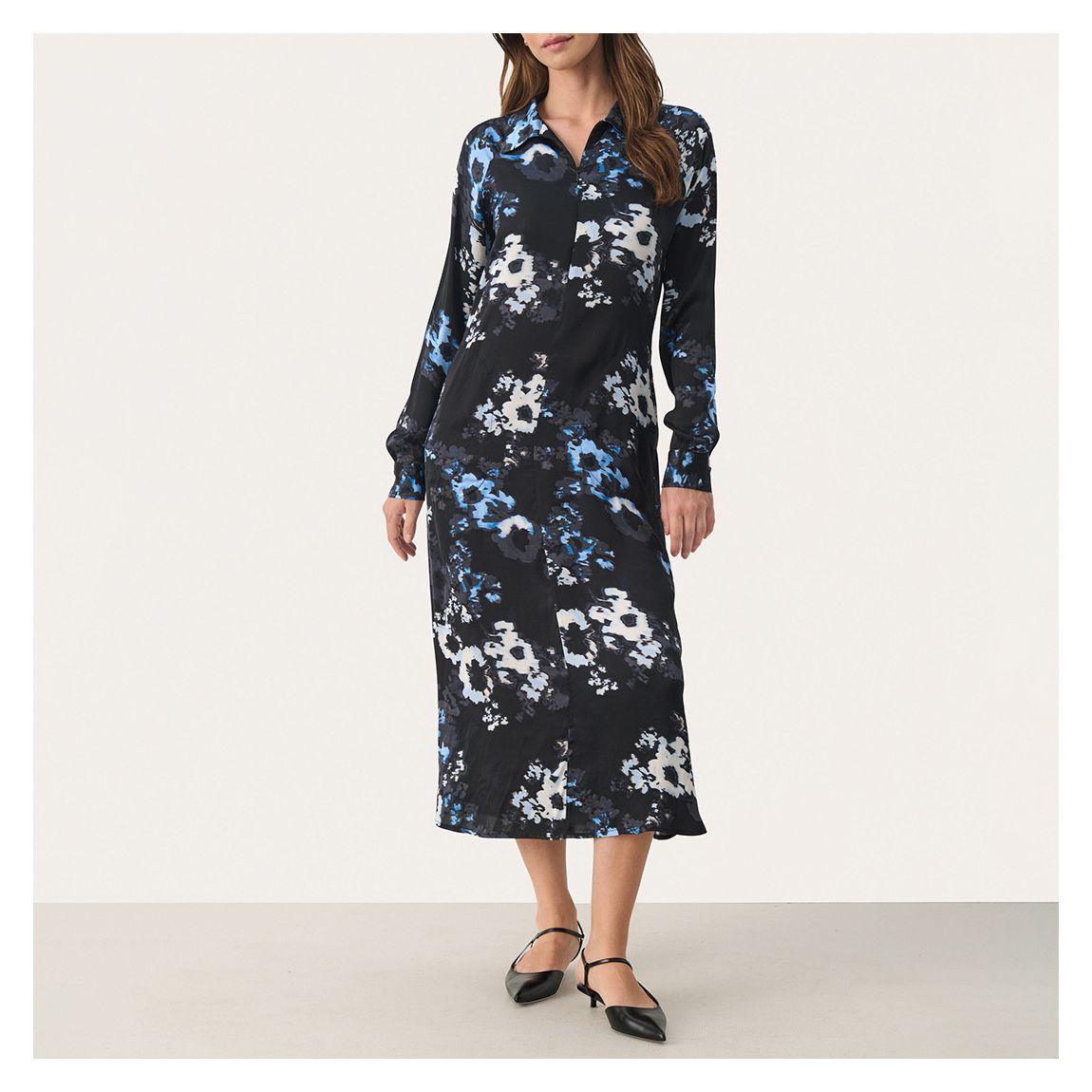 Navy Blue Printed Collared Midi Dress main product photo