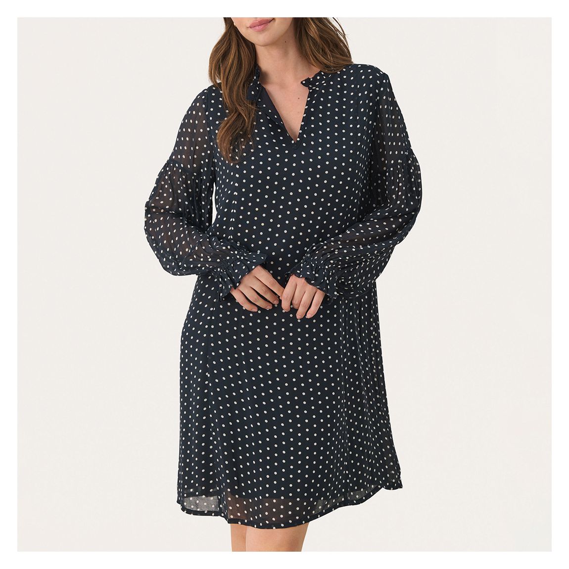 Navy Polka Printed Notch Mini Dress main product photo