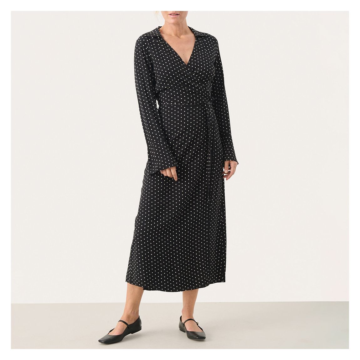 Black Polka Printed Wrap Dress main product photo