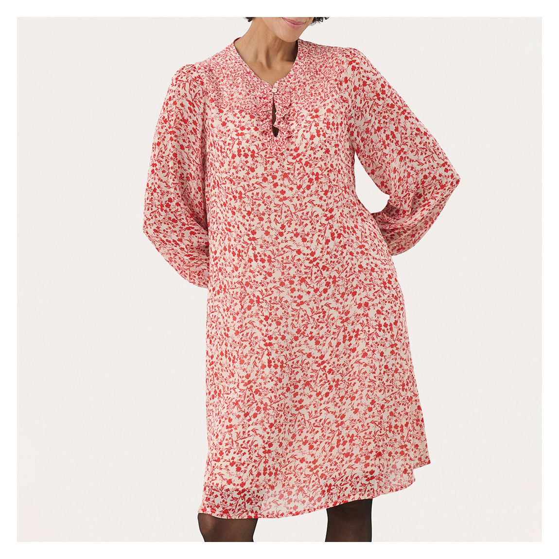 White/Red Ditsy Print Shift Mini Dress main product photo