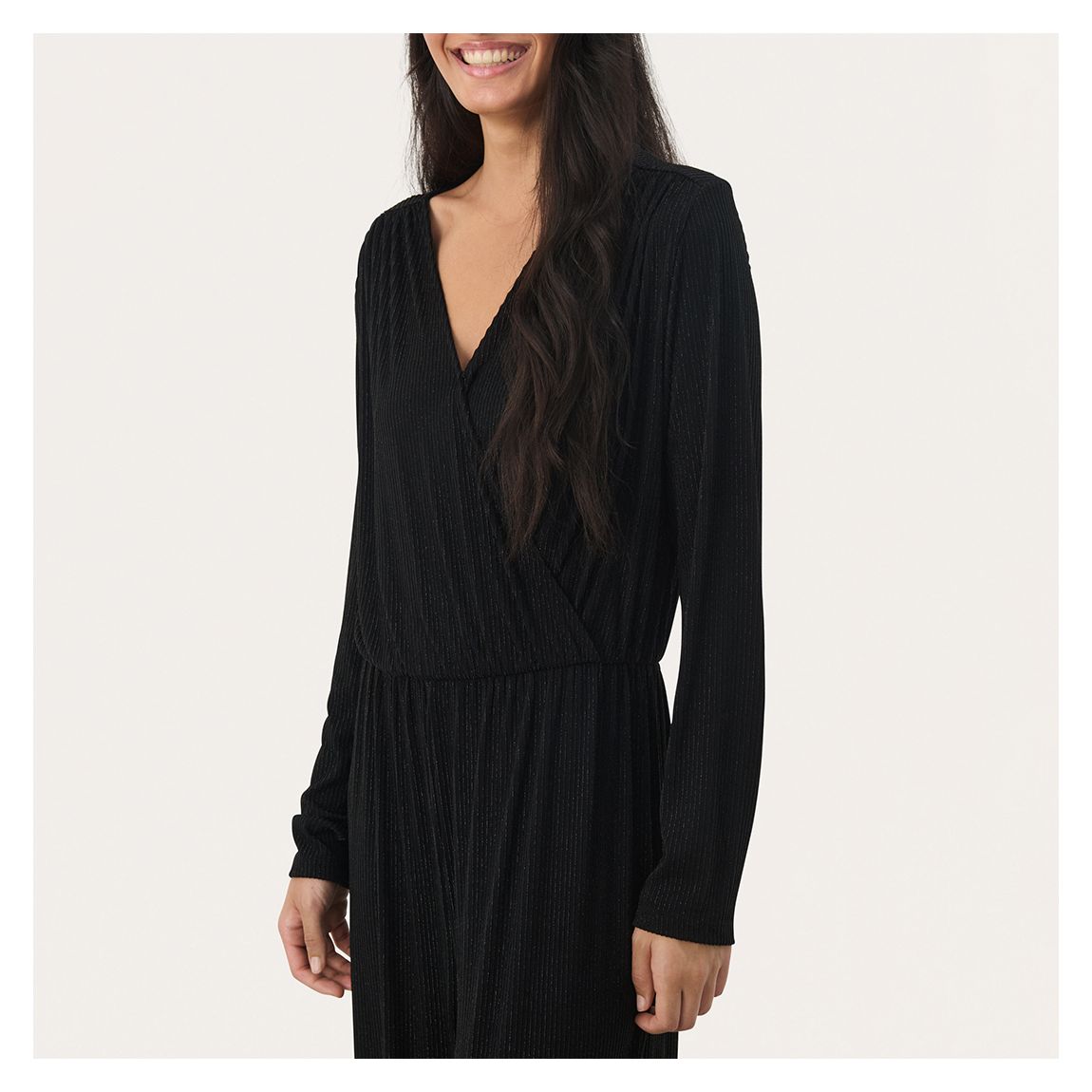 Black Ribbed V-Neck Jumpsuit main product photo