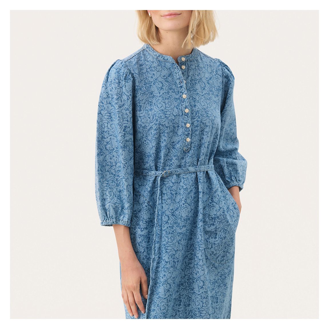 Mid Blue Denim Floral Midi Dress main product photo