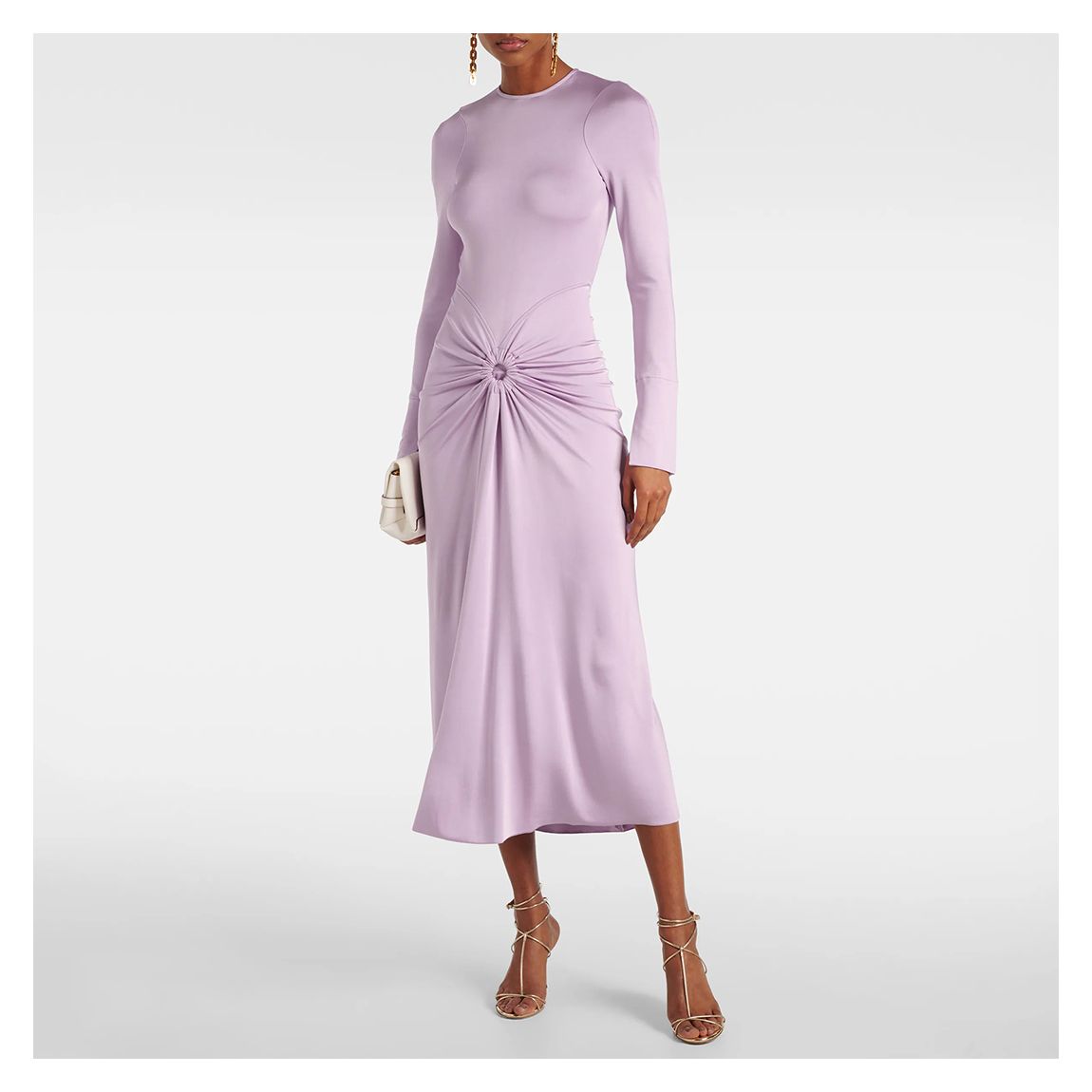 Lilac Long Sleeve Gathered Midi Dress main product photo