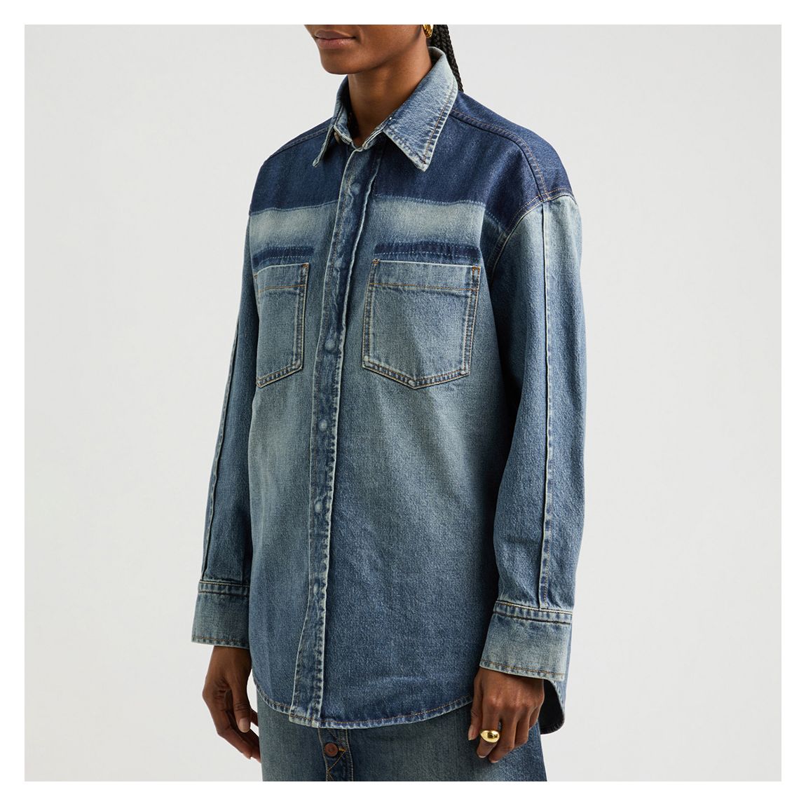 Mid Blue Colourblock Oversized Denim Shirt main product photo