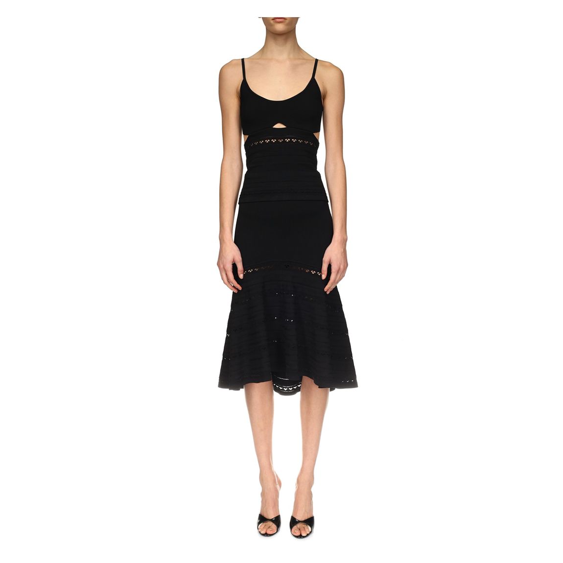 Black Flared Open Weave Midi Skirt main product photo
