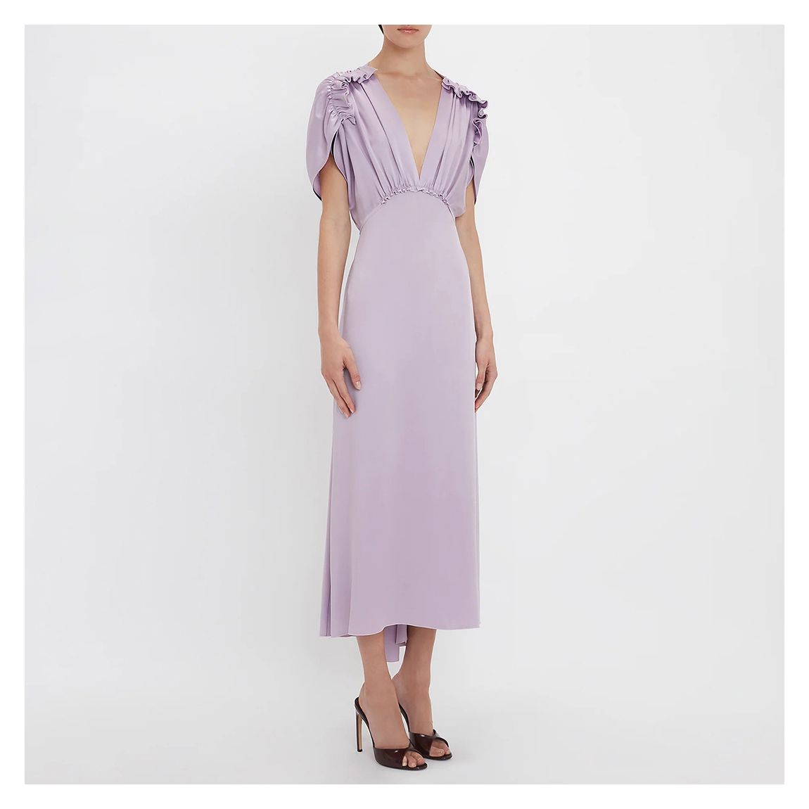 Lilac V-Neck Ruffle Midi Dress main product photo