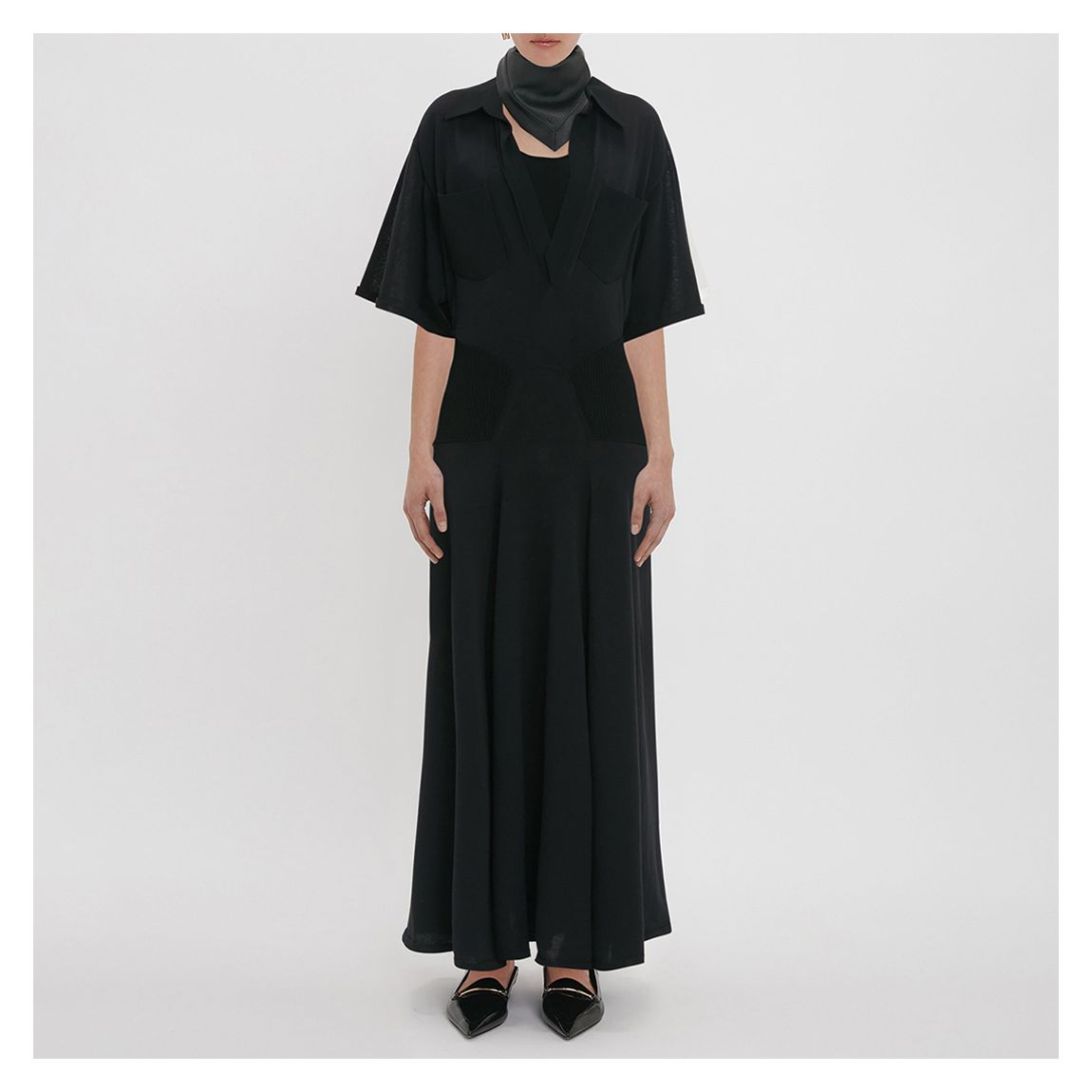 Black Panelled Knit Maxi Dress main product photo