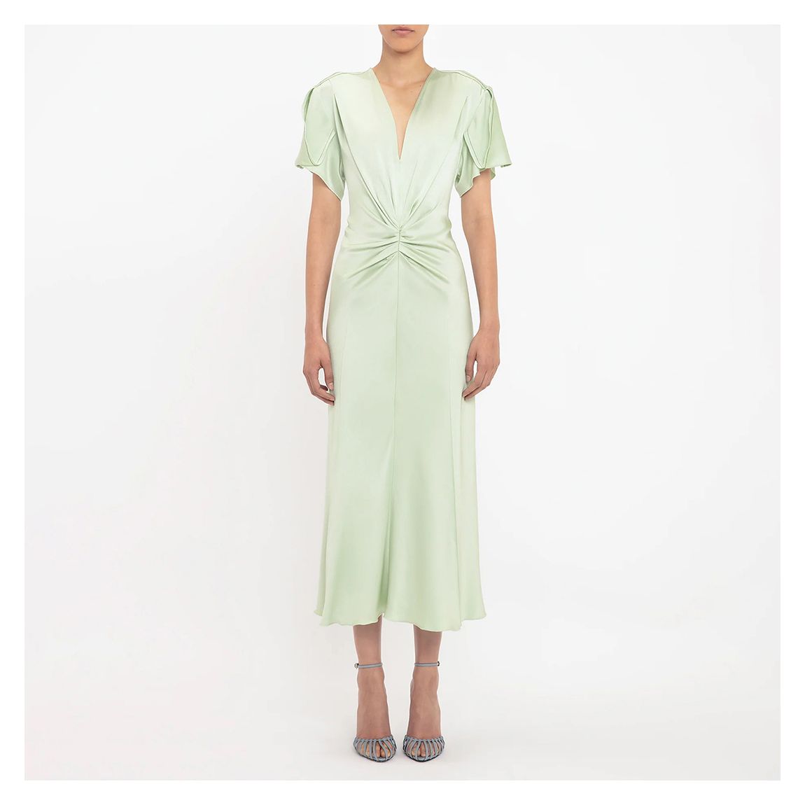 Jade Gathered V-Neck Midi Dress main product photo