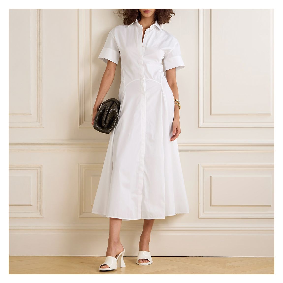 White Panelled Fit & Flare Shirt Dress main product photo