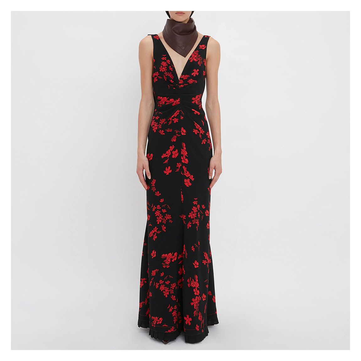 Black V-Neck Backless Printed Gown main product photo