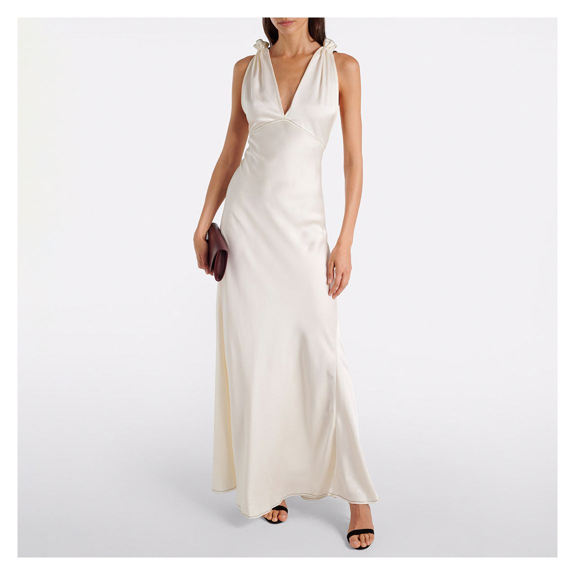 Ivory Gathered Shoulder Cami Gown main product photo
