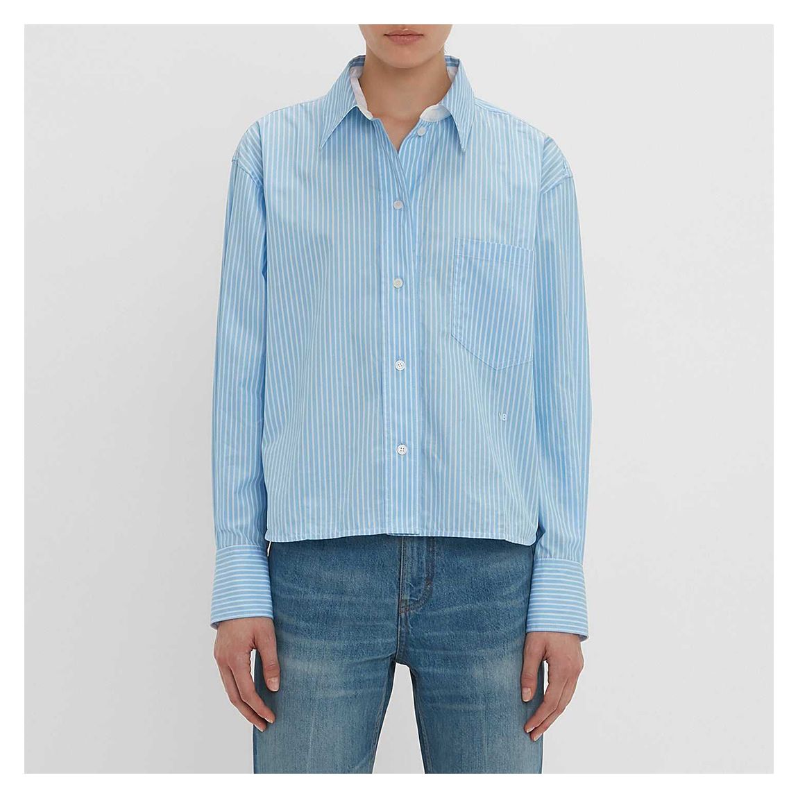 Powder Blue/White Cropped Printed Shirt main product photo