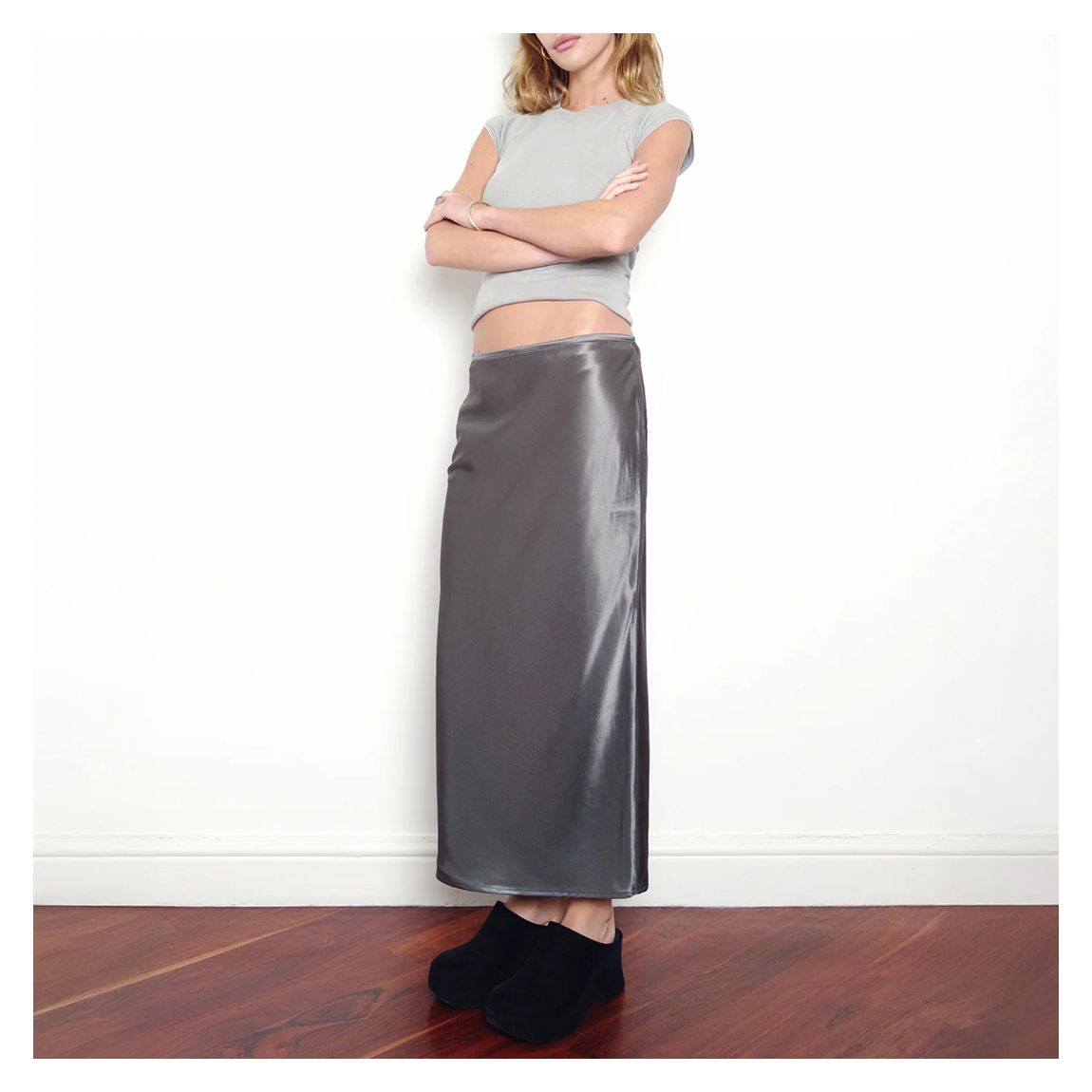 Slate Silk Blend Skirt main product photo