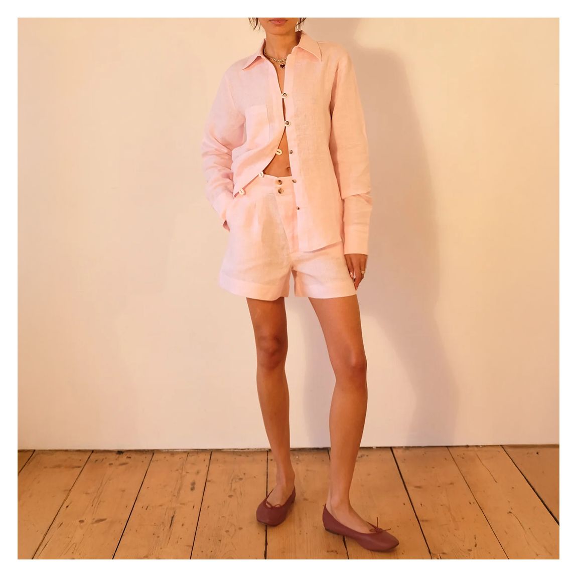 Pale Pink Linen Shorts main product photo