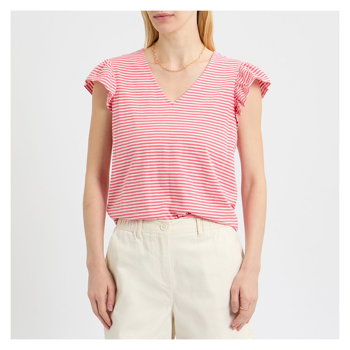 Special Price - Red/White Stripe Frill Sleeve Top main product photo
