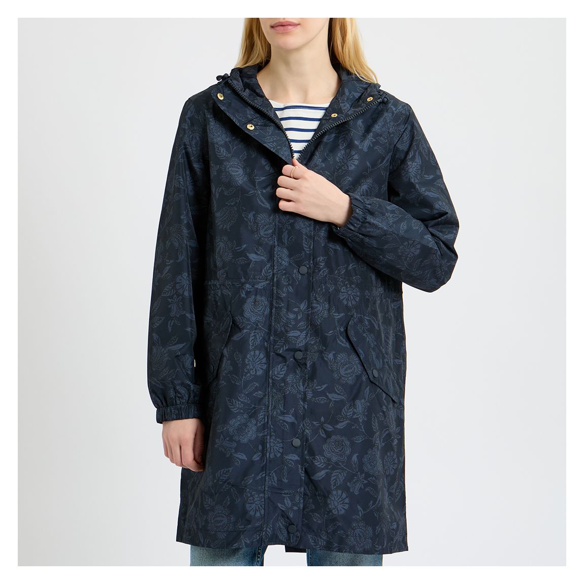Special Price - Navy Floral Hooded Raincoat main product photo