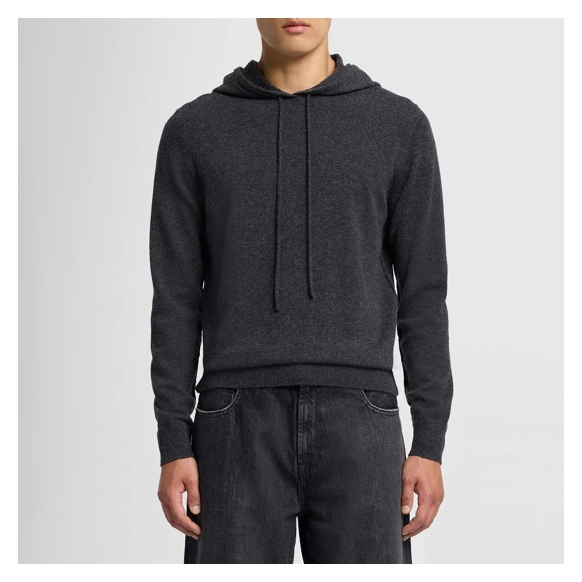 Dark Grey Stitch Detail Cashmere Hoodie main product photo
