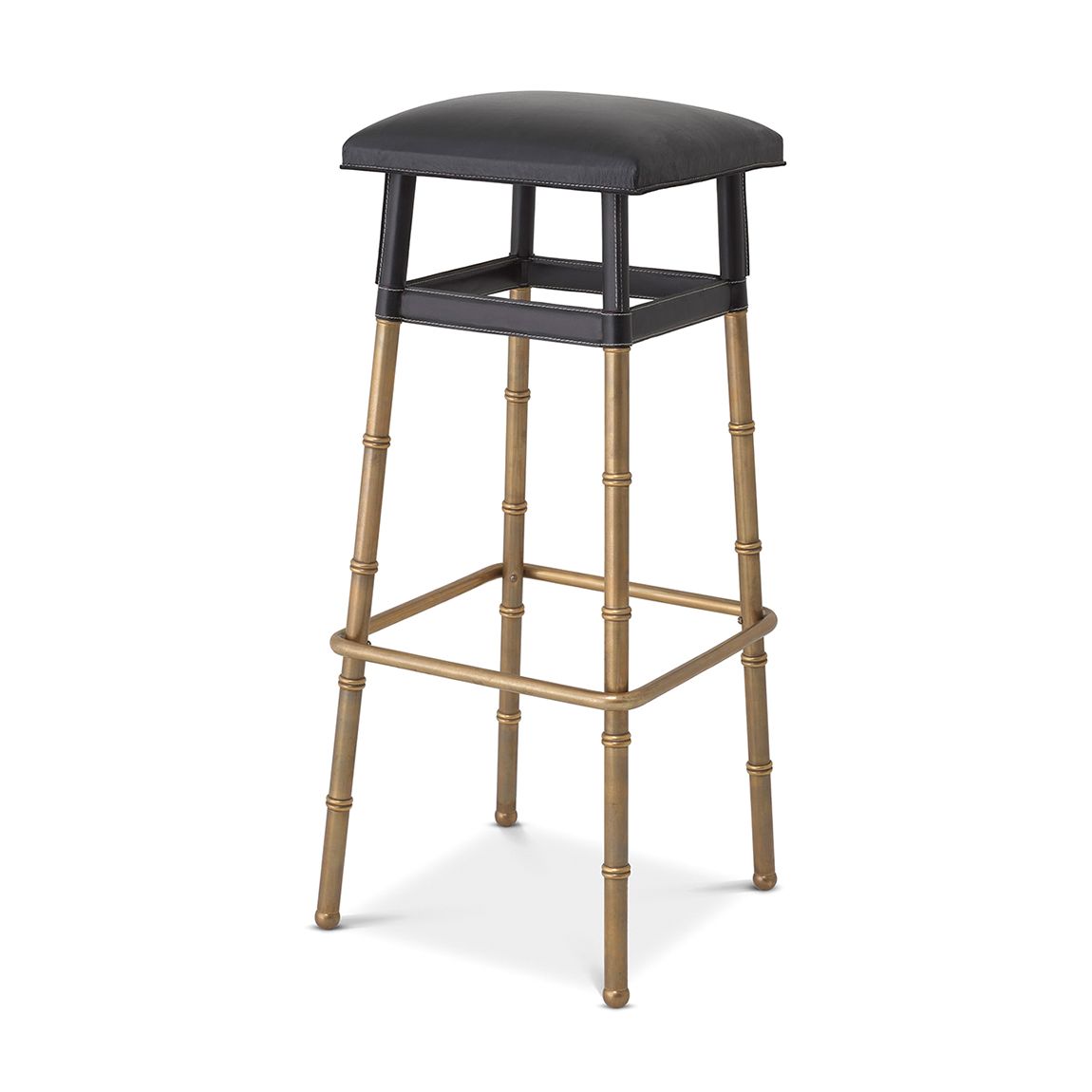Bar Stool Princess Black Leather Vintage Brass Finish main product photo