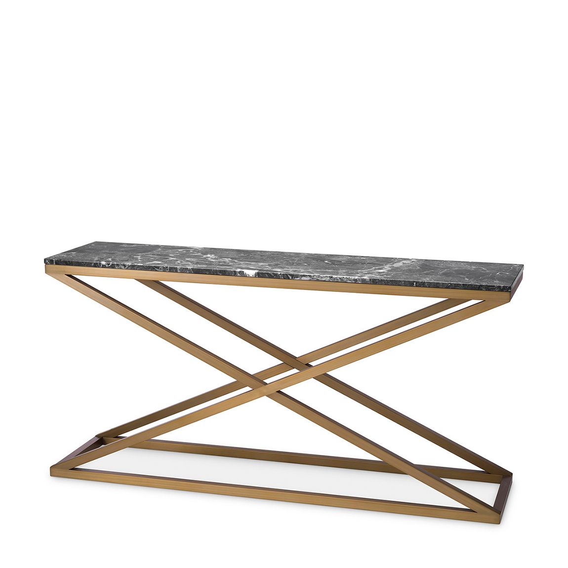 Console Table Criss Cross brushed brass finish grey marble main product photo