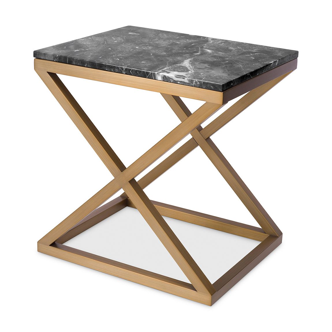 Side Table Criss Cross Brushed Brass Finish Grey Marble main product photo