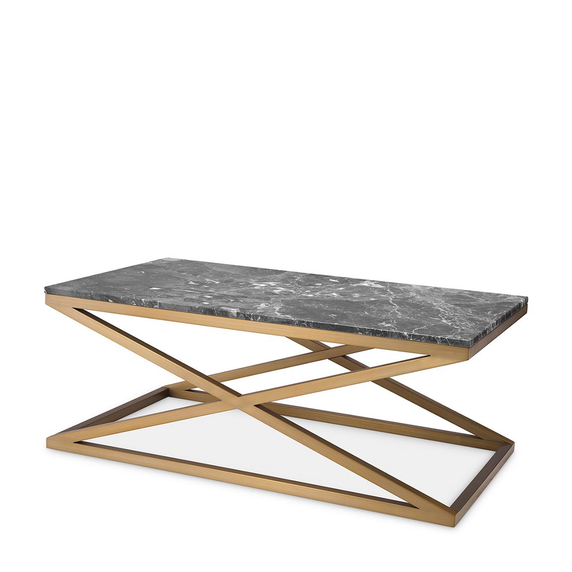 Coffee Table Criss Cross brushed brass finish grey marble main product photo