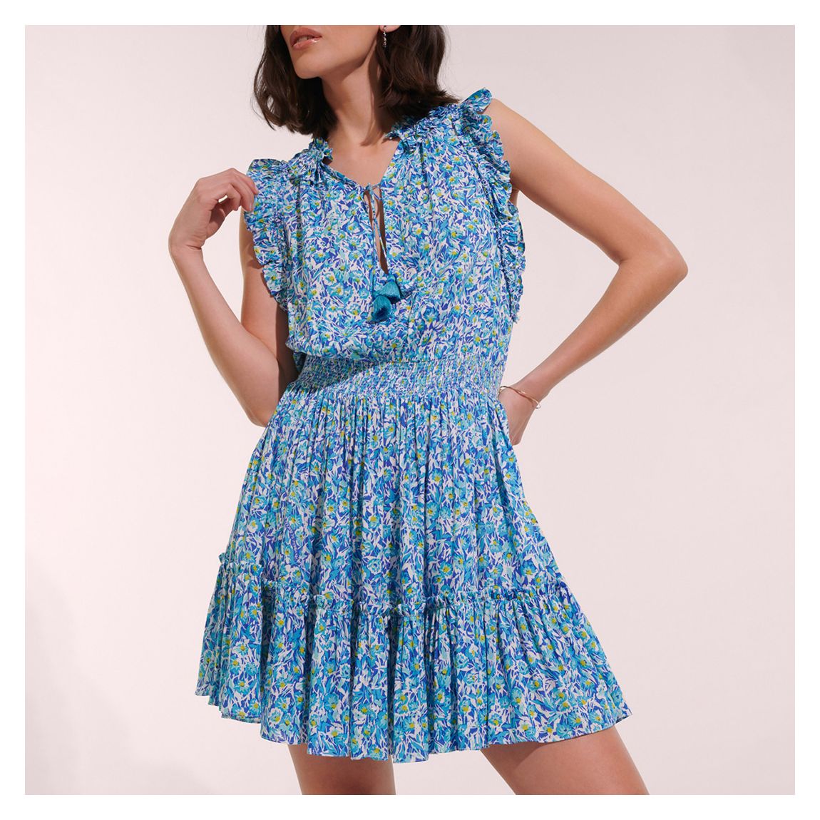 Mini Dress Triny Ocean Flowers Blue main product photo