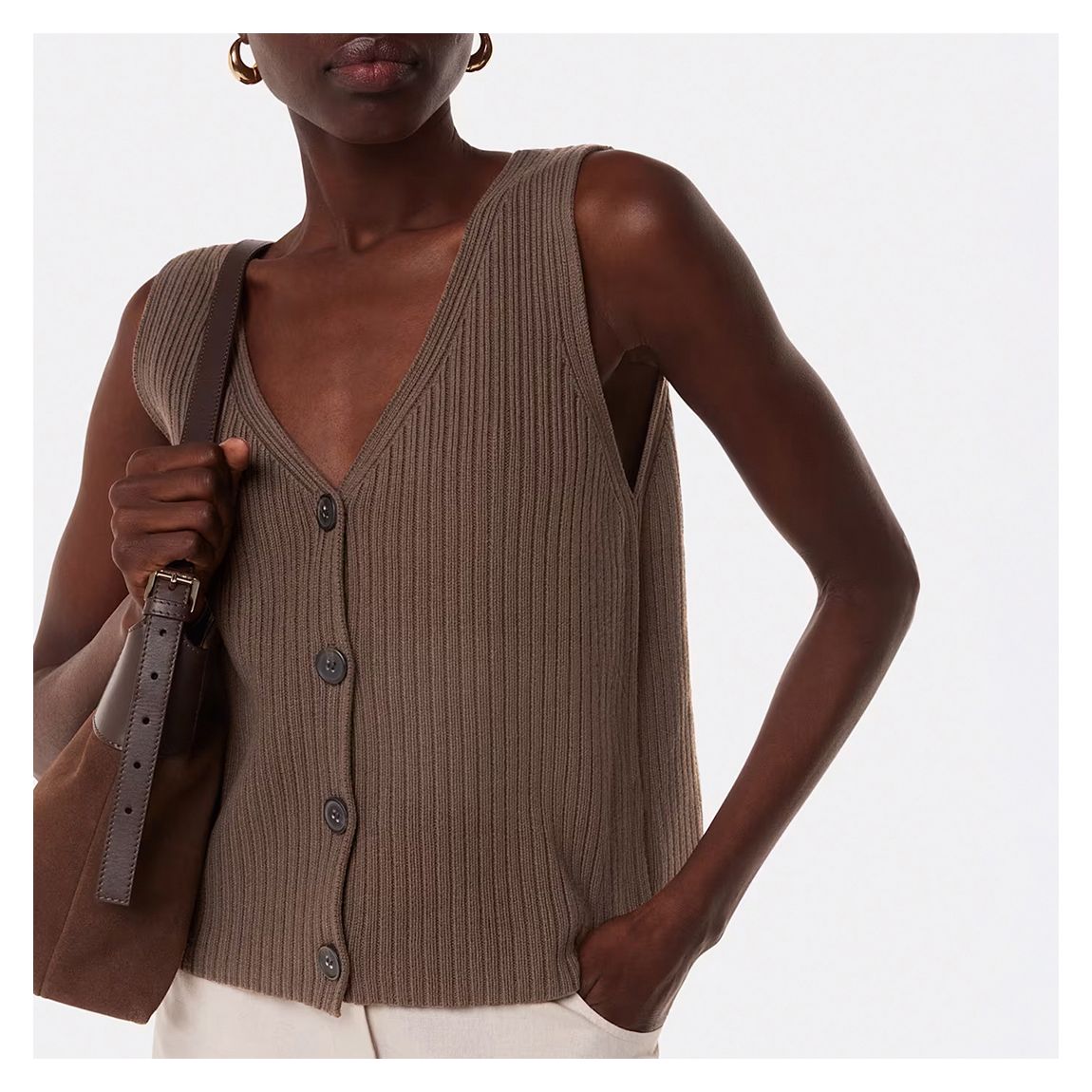 Brown Button Front V-Neck Tank main product photo