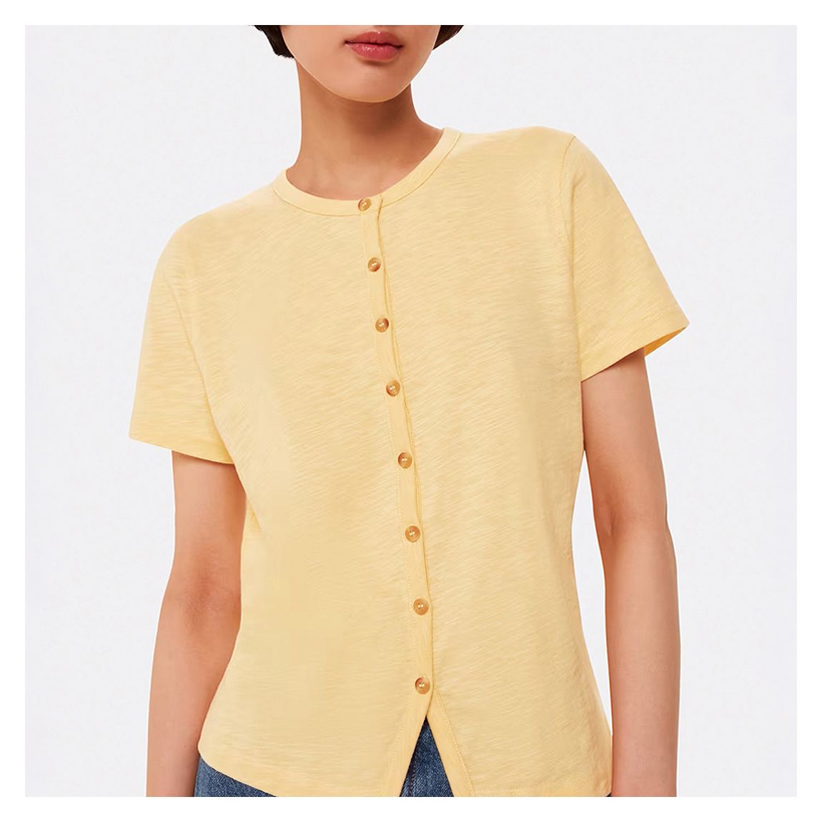 Butter Yellow Isla Button Front Cotton T-Shirt main product photo