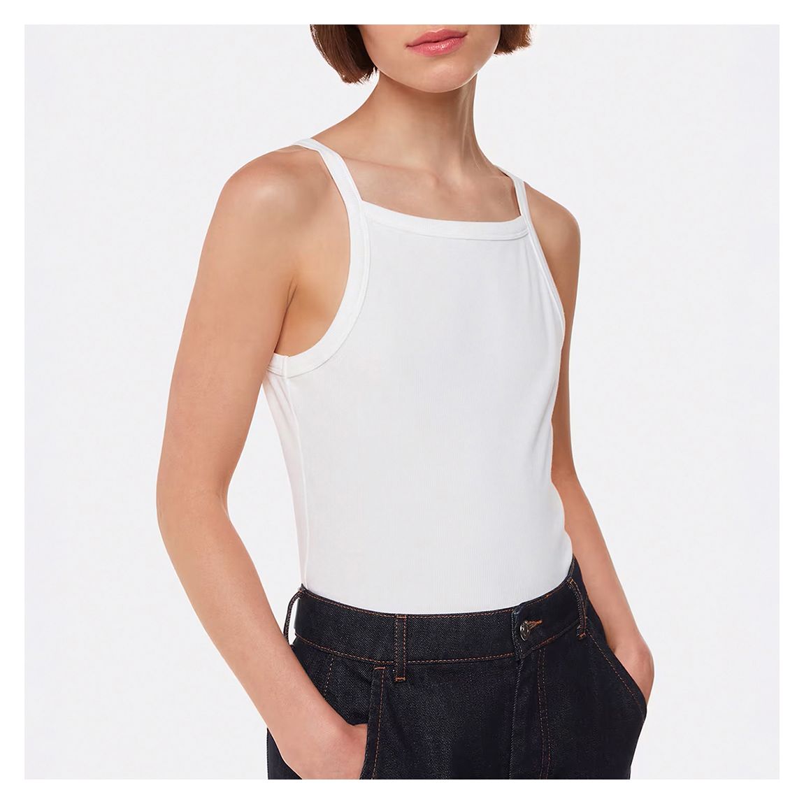 White Stripe Straight Neck Vest main product photo