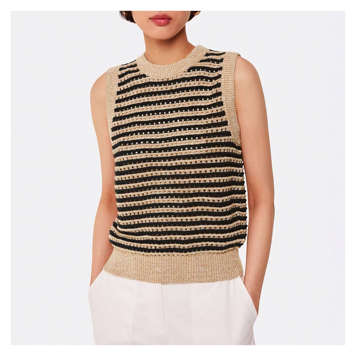 Black/ Beige Crochet Stripe Tank main product photo
