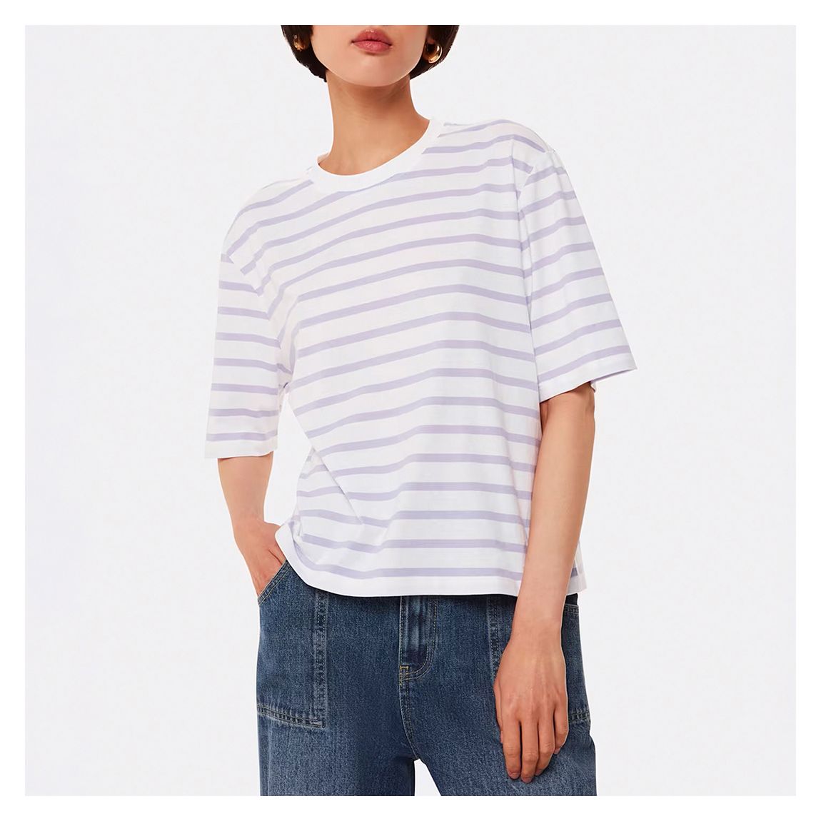 Lilac/ White Stripe Cotton T-Shirt main product photo