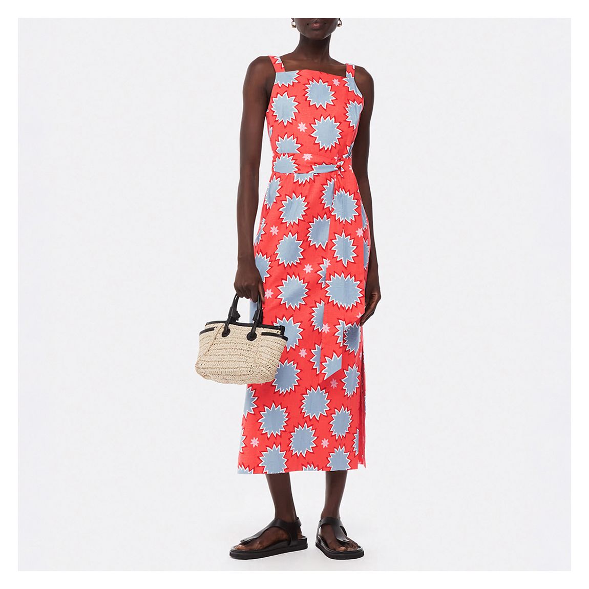 Coral Sunburst Linen Blend Dress main product photo