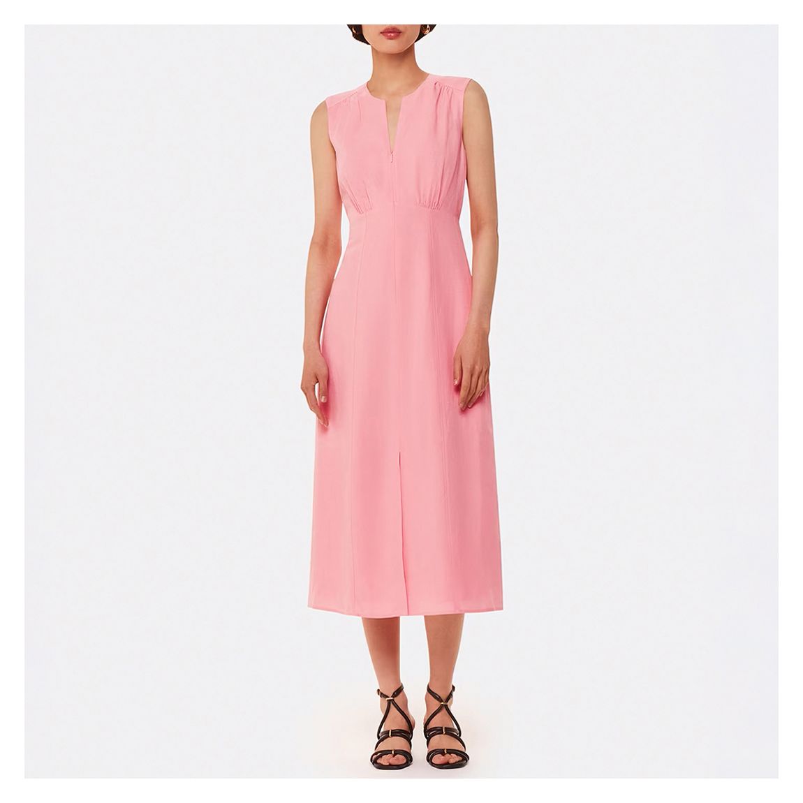 Pink Abbie Linen Blend Midi Dress main product photo