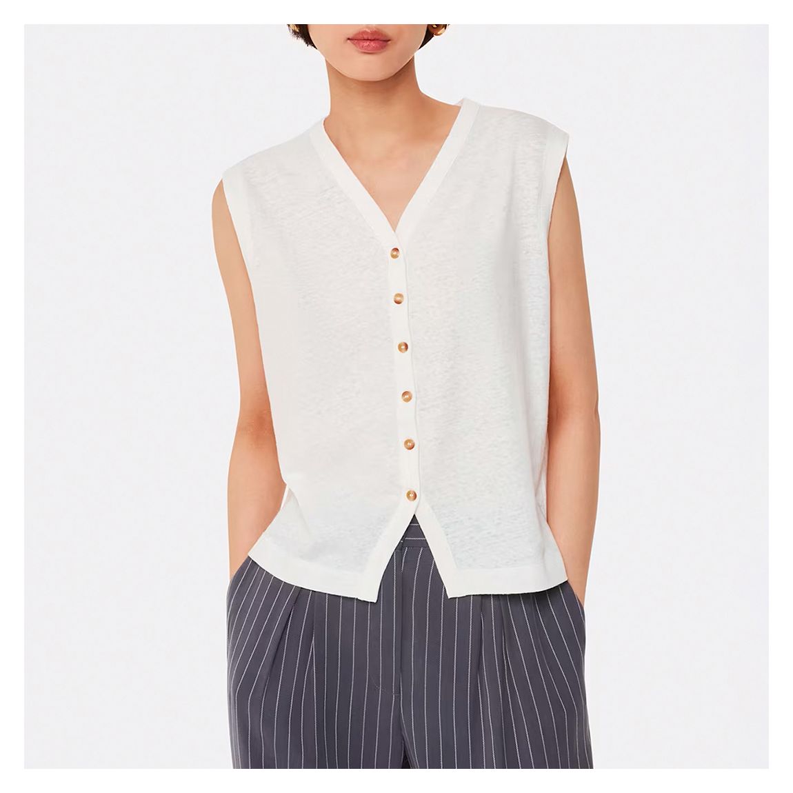 White Linen Button Front Tank Top main product photo