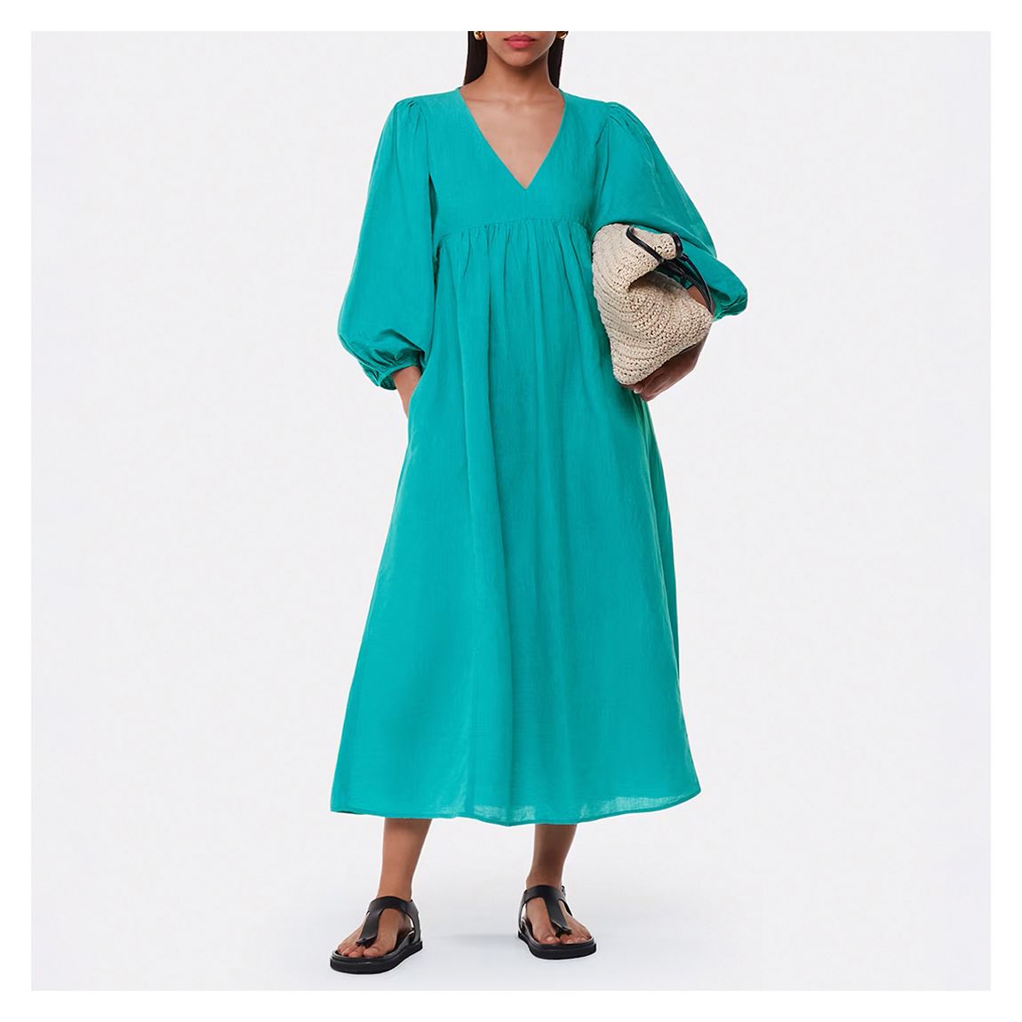 Turquoise Gloria Linen Blend Dress main product photo