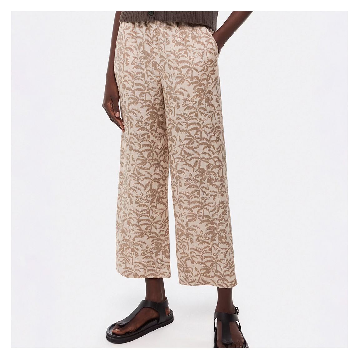 Ivory Palm Print Linen Blend Trousers main product photo