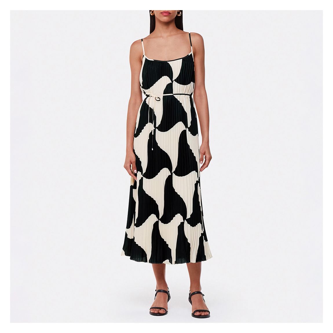 Black/White Triangle Swirl Pleated Dress main product photo