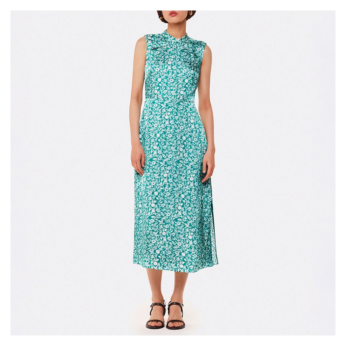Green Aria Batik Floral Satin Dress main product photo