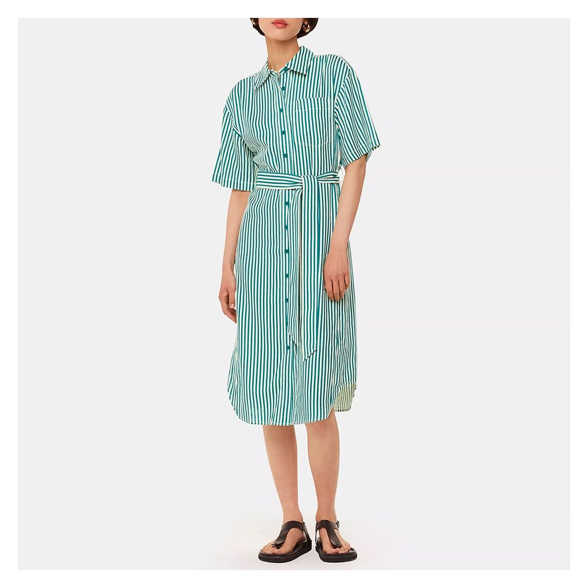 Green Stripe Linen Blend Dress main product photo