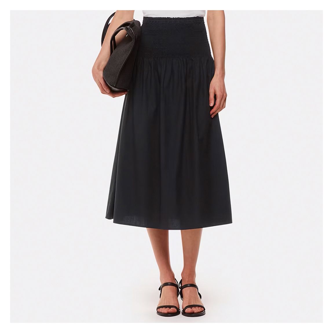 Black Louisa Smocked Cotton Midi Skirt main product photo