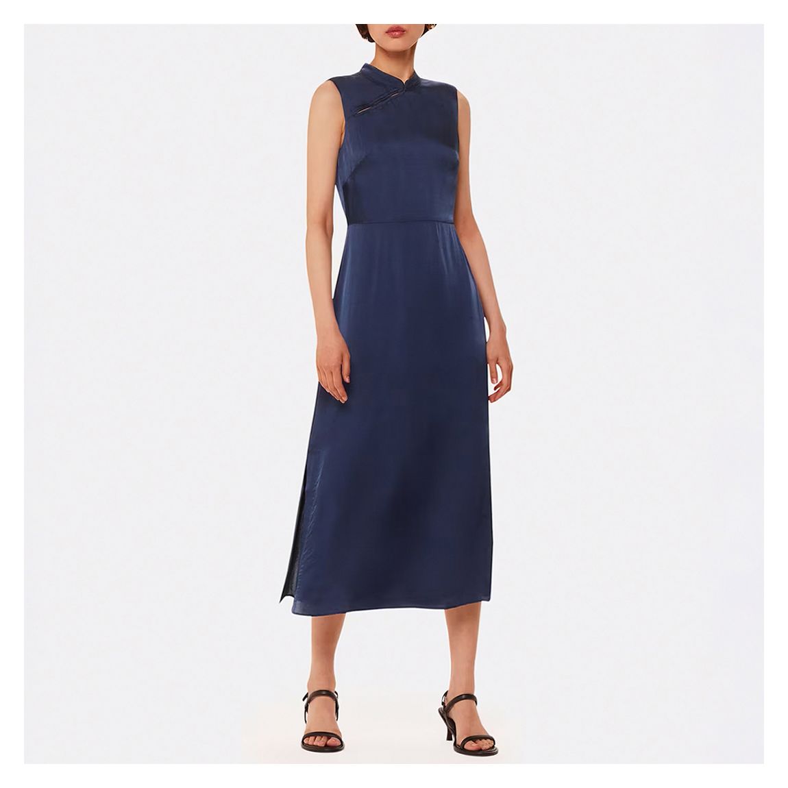 Navy Aria Satin Midi Dress main product photo