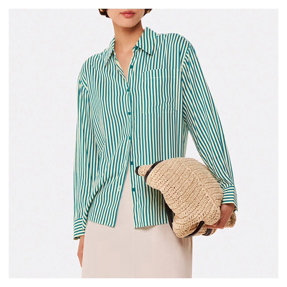 Green/ White Stripe Linen Blend Shirt main product photo