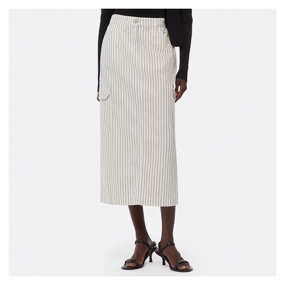 White Stripe Cargo Midi Skirt main product photo